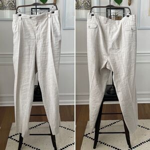 Saint Hilaire Cotton Linen Trousers Pants Pleat ivory 48R